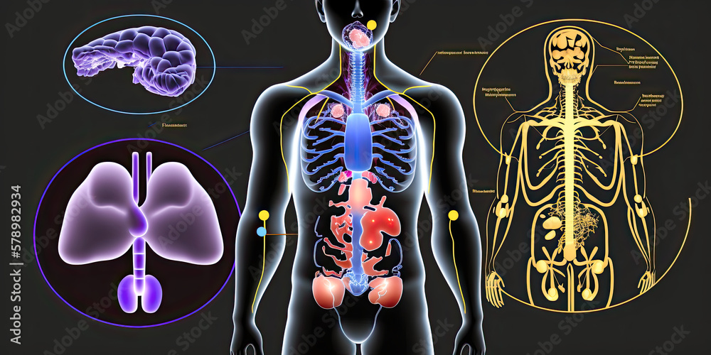Wall mural human endocrine system illustration. 3d rendering - generative ai