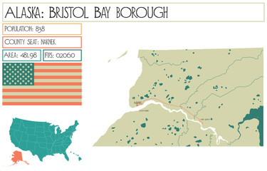 Obraz premium Large and detailed map of Bristol Bay Borough in Alaska, USA.