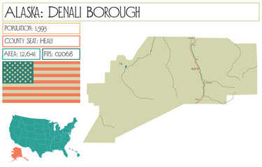 Large and detailed map of Denali Borough in Alaska, USA.