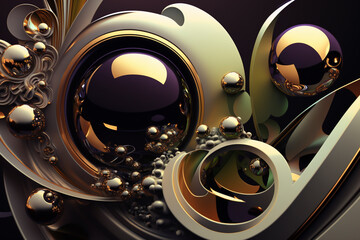 Beautiful 3D trippy psychedelic spheres illustration - background, macro, psychic wave inspired, Generative AI