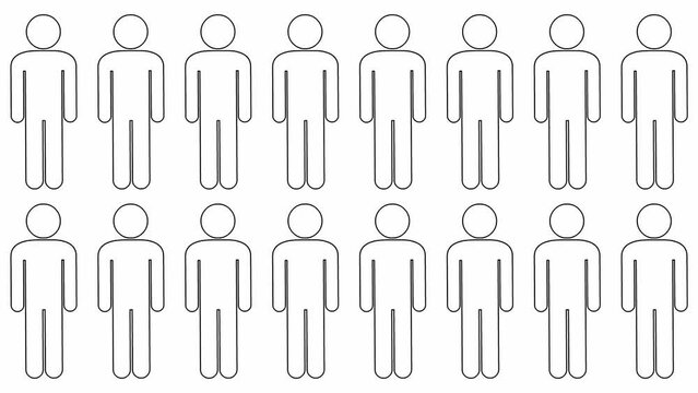 Animated black linear symbols. Background with people. Concept of social, teamwork, connection, communication, society. Looped video. Vector illustration isolated on white background.