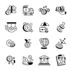Set of Banking and Finance Hand Drawn Icons 

