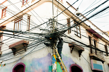 Tangled Electric Cables in the City