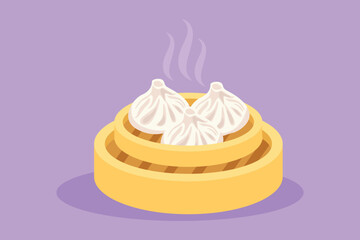 Character flat drawing of fresh delicious Chinese dumpling restaurant logo emblem. Asian food logotype label template concept for cafe shop or food delivery service. Cartoon design vector illustration