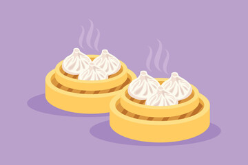 Cartoon flat style drawing stylized Chinese dumpling logo label flyer sticker symbol. Asian mantou restaurant graphic concept for cafe, shop, food delivery service. Graphic design vector illustration