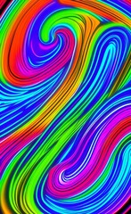 Bright dynamic background with colourful wavy lines. Generative AI. Digital image with a psychedelic stripes. Neon backdrop