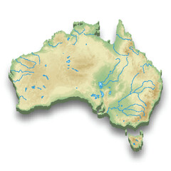3d isometric relief map of Australia