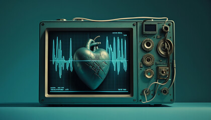 Heart monitor measuring vital signs, medical technology. Generative AI.