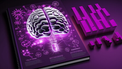 Illustration of human brain and graph future business , stock chart analysis to beat the market. Generative AI.