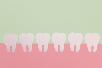 Paper healthy teeth. concept of oral hygiene, dental services