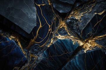 Blue and Gold Marble Luxury background texture design for wedding invitation card, cover, packaging, advertasing, fashion, site. Generative ai.