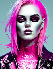 glamour emo punk girl pink hear portrait on grunge industrial background new quality universal fashion stock image illustration design, generative ai