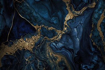 Blue and Gold Marble Luxury background texture design for wedding invitation card, cover, packaging, advertasing, fashion, site. Generative ai.