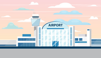 Obraz premium Airport landscape illustration. Vector illustration.