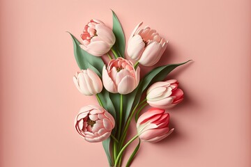 Beautiful composition, of spring flowers. Bouquet of pink tulips made with Generative AI