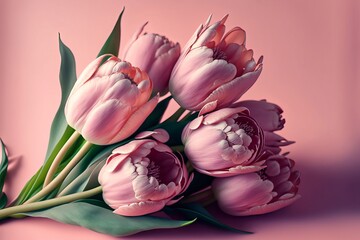 Beautiful composition, of spring flowers. Bouquet of pink tulips made with Generative AI