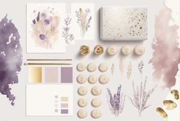Design. Lavender blush pink ivory beige watercolor illustration made with Generative AI