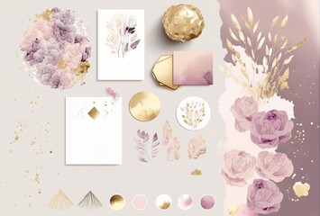 Fototapeta na wymiar Design. Lavender blush pink ivory beige watercolor illustration made with Generative AI