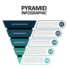 Pyramid Infographic, funnel pyramid business infographic with 5 charts. Template can be edited, recolored, editable. EPS Vector	
