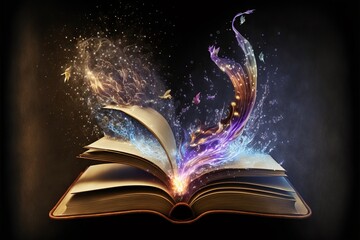 Magic coming out of an open book symbolizes the power of reading made with Generative AI