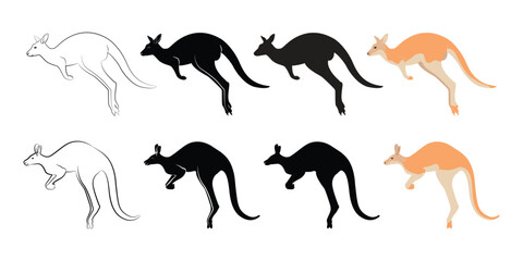 Cute kangaroo in flat style. Line art kangaroo, vector illustration isolated on background.