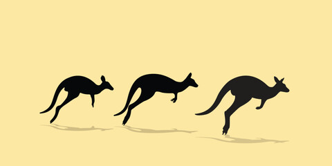 black silhouette of kangaroo jumping Drawing isolated, vector illustration.