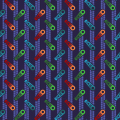 The vector illustration of colourful zippers in a seamless repeat pattern  for wallpaper, backdrops, and various surfaces.