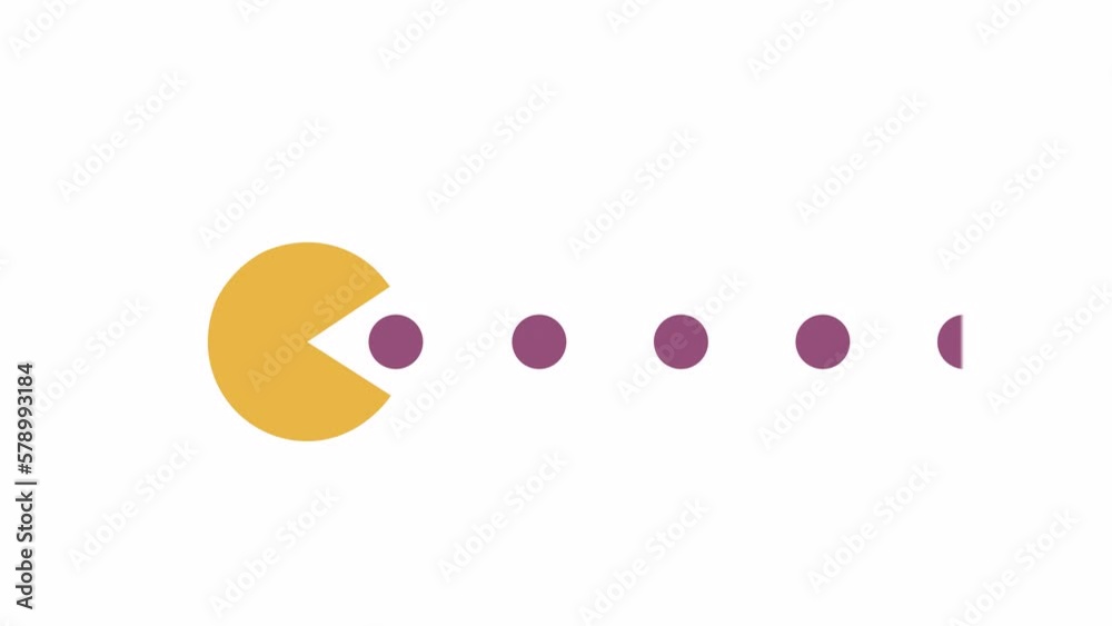 Fototapete animated circle eats dots indicator. retro game. 4k video footage with alpha channel transparency. w