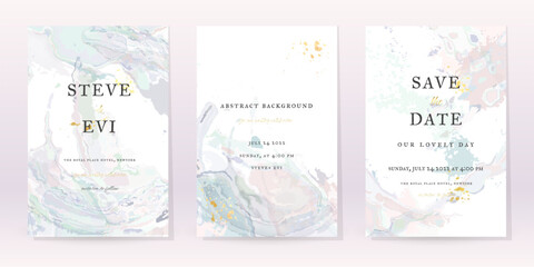 Marble Watercolor Set Art Design. Gold Invitation