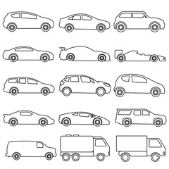 Car vector icon set. Automobile illustration sign collection. auto symbol. vehicle logo.