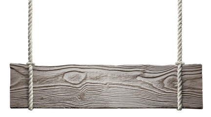 Wooden sign hanging on a rope, cut out