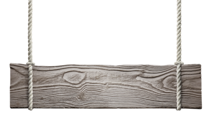 Wooden sign hanging on a rope, cut out