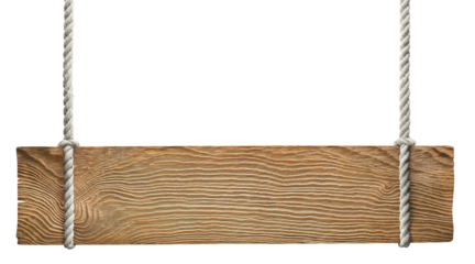 Wooden sign hanging on a rope, cut out