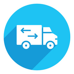 Home transport service. flat icon. long shadow design. blue background.