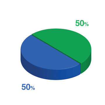 fifty fifty 50-50 3d Isometric pie chart diagram for business presentation. Vector infographics illustration eps.	
