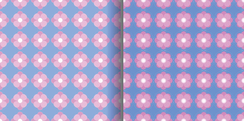 pink flower on blue background seamless pattern geometric decorative tiles azulejo ornament 