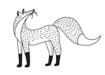 Hand drawn contour line cute fox, childish design vector illustration