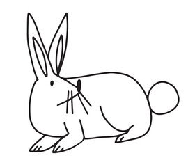Hand drawn sitting cute contour line rabbit, childish design vector illustration