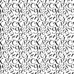 Alphabetical seamless pattern of black calligraphic letters. Can be used for fabric, textile, clothing, wallpapers or scrap booking. Vector illustration.