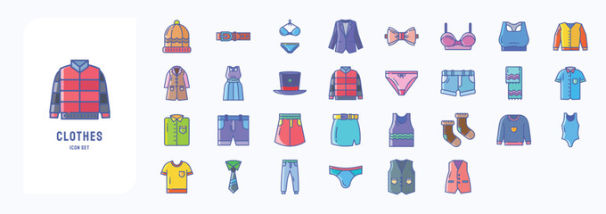 Collection of icons related to Clothes and dress 
