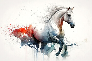 white horse in aquarelle style, ai generated - obrazy, fototapety, plakaty