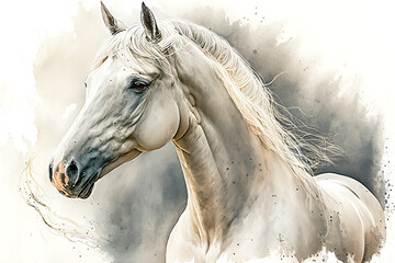 white horse in aquarelle style, ai generated