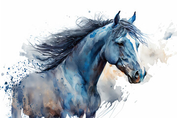 blue horse in aquarelle style, ai generated