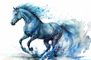 Fototapeta na wymiar blue horse in aquarelle style, ai generated