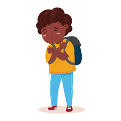 Black boy standing alone with upset feelings.