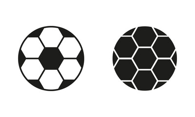Fototapeta premium Soccer Ball Black Silhouette and Line Icon Set. Football Ball for Play Sports Game Solid and Outline Symbol Collection on White Background. Isolated Vector Illustration