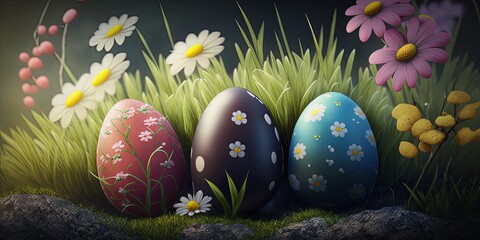 Abstract easter concept - colorful eggs for festive designs - generative ai