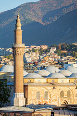 Minaret of Ulu Camii, historical mosque built by Bayezid I between 1396-1400. Famouse landmark in...