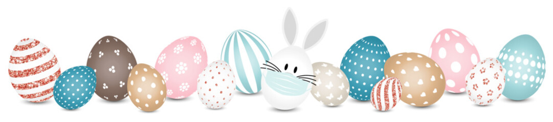 Weißes Hasenei Maske & Ostereier Muster Banner Retro/Kupfer