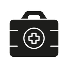 First Aid Kit Silhouette Icon. Medicine Tools Box Glyph Pictogram. Doctor's Medical Case Icon. Medication Help Suitcase Sign. Emergency Assistance Symbol. Isolated Vector Illustration